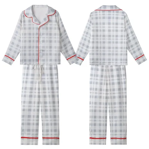 Modern Minimalist: Cool Tone Geometric Grid Stripe Design - Contemporary Fashion Piece Kid Satin Pajamas Set