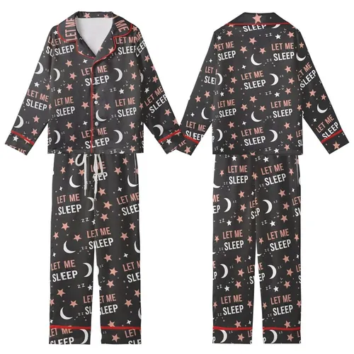 Dreamer's 'LET ME SLEEP' Motif: Playful Eyelashes, Moon, Stars & ZZZs in Rose Pink Kid Satin Pajamas Set