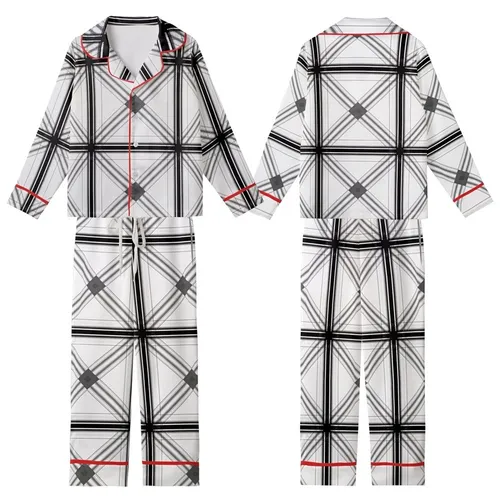 Classic Style Dense Interlaced White Black Gray Tartan Plaid Satin Short-Sleeve Pajamas Set