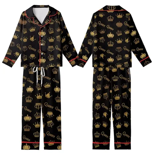 Empowered Queen Regal Gold Bronze Crown Tapestry Wearable Art Kid Satin Pajamas Set