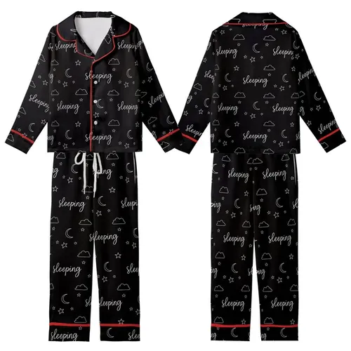Sleep Lover's Celestial Script Zzz Moon Star Loungewear Design Kid Satin Pajamas Set