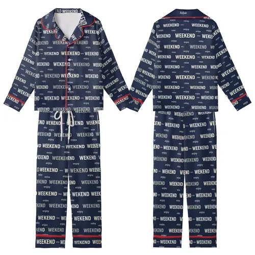 Weekend Enthusiast's Navy Relax Enjoy Typographic Word Print Casual Piece Kid Satin Pajamas Set
