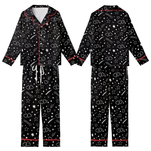 Whimsical Dreamer's Celestial Stars, Shooting Stars, Hearts & Geometric Kid Satin Pajamas Set