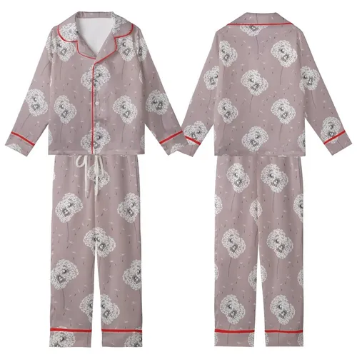 Elegant Botanical Dandelion: Fluffy White Seed Heads, Dusty Rose & Grey Design Kid Satin Pajamas Set