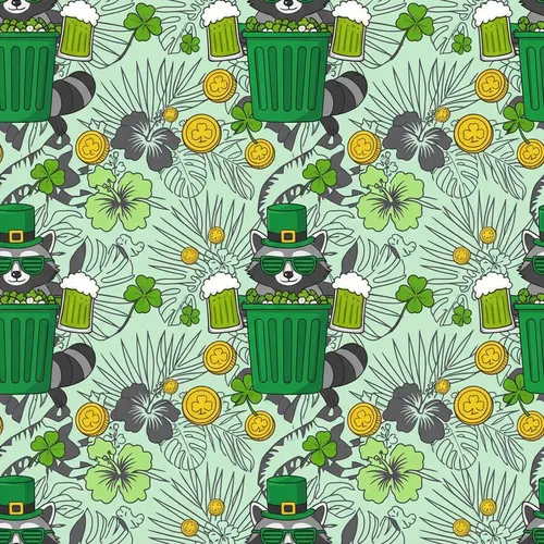 St. Patrick's Raccoon Design: Leprechaun Raccoons, Green Beer, Shamrocks & Gold Coins Hawaiian Shorts