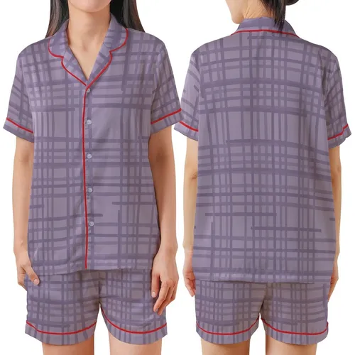Modern Style: Muted Lavender Geometric Stripes - Abstract Textured Motif Satin Short-Sleeve Pajamas Set