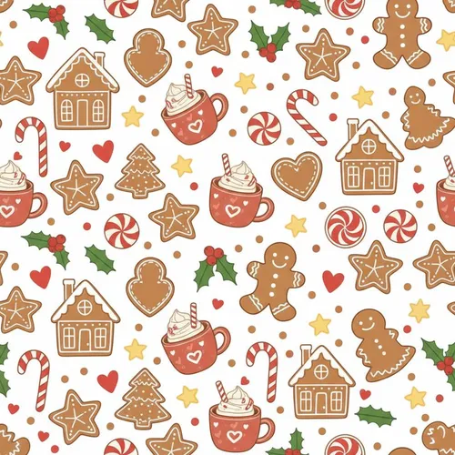 Whimsical Gingerbread Wonderland: Cookie, Candy Cane & Hot Cocoa Holiday Scatter Print Satin Pajamas Set