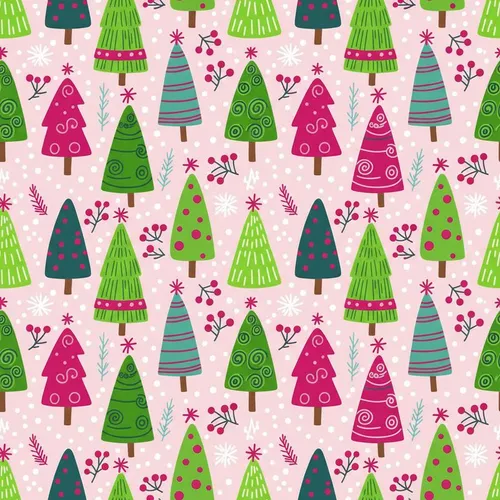 Whimsical Christmas Trees: Folk Art Polka Dot & Striped, Evergreen Sprigs, Pastel Pink Pattern Satin Pajamas Set