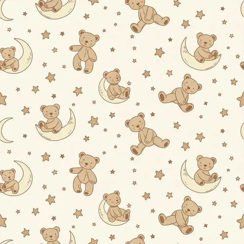 Whimsical Dreamer Cozy Sleep Set: Sleepy Teddy Bear & Celestial Moons Stars Pattern Satin Pajamas Set