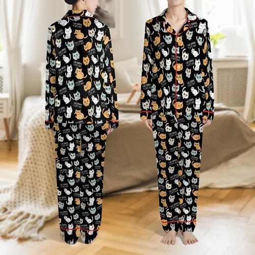 Chaotic Cat Lover Humor: 'I WAS NORMAL 4 CATS AGO' White Peach Orange Grey Felines Satin Pajamas Set
