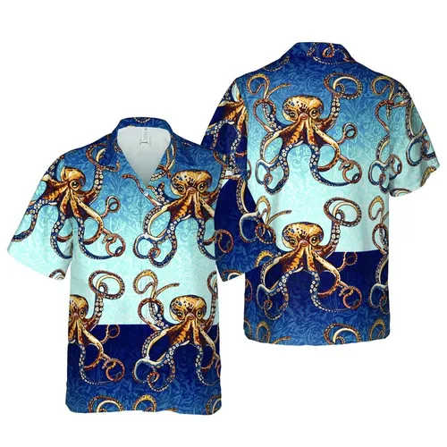 Vibrant Ocean Octopus Pattern: Hawaiian Tentacle Underwater Mosaic Short-sleeve Hawaiian Shirt