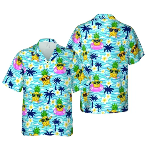 Pineapple Smiling Sunglasses Surfing Dabbing Unicorn Plumeria Palm Wave Cloud Composition Short-sleeve Hawaiian Shirt