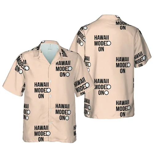 HAWAII MODE ON Toggle Switch Seamless Hawaiian Pattern Light Peach Black White Short-sleeve Hawaiian Shirt