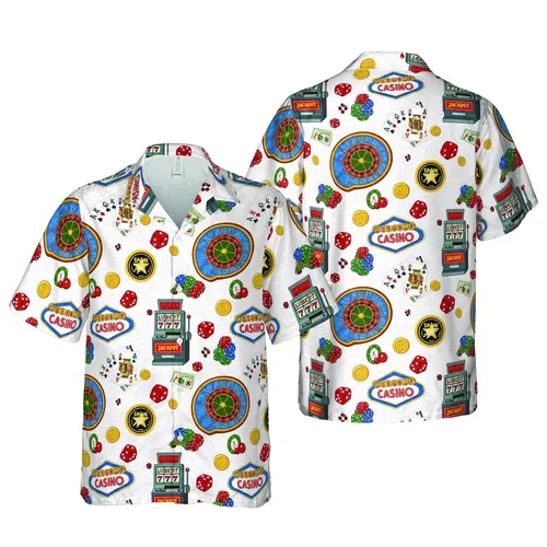 Vegas Casino Game Fabric Design: Slot Machine Roulette Poker Chips Lucky 7s Dice Short-sleeve Hawaiian Shirt