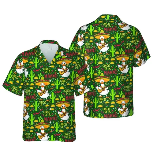 White Duck Sombrero Guitar Serape Cinco de Mayo Hawaiian Chili Taco Seamless Tile Short-sleeve Hawaiian Shirt