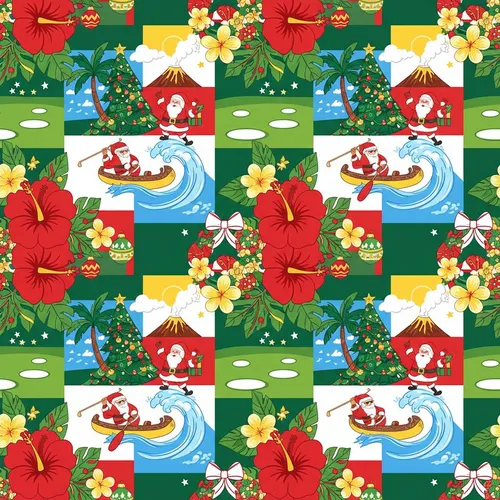 Tropical Christmas Santa Design: Surfing, Golfing, Reindeer, Palm Tree, Hibiscus Short-sleeve Hawaiian Shirt