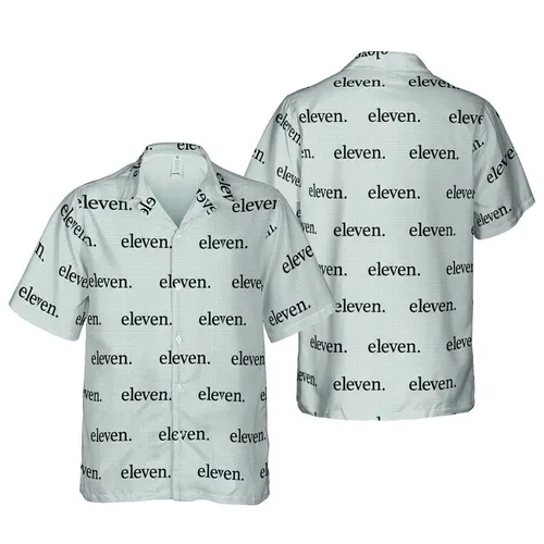 Eleven Eleven Phrase Seamless Pattern Black Heather Grey Knit Textile Print Short-sleeve Hawaiian Shirt