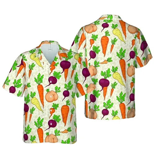 Carrot Radish Beet Parsnip Tropical Design Fleshy Curves Parchment Texture Short-sleeve Hawaiian Shirt