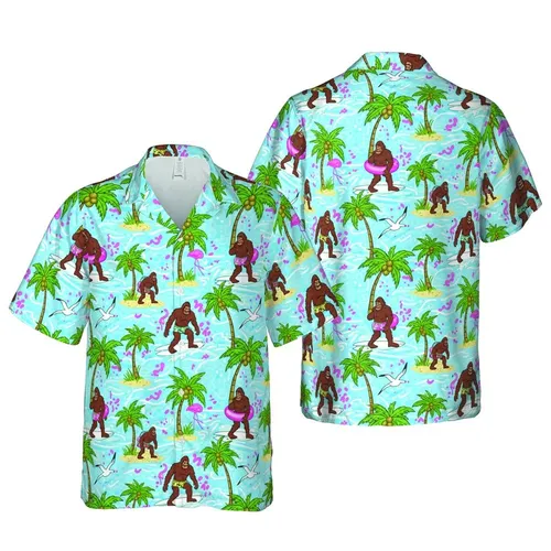Bigfoot Surfing, Inner Tube, Backpack Hawaiian Ocean Palm Flamingo Seamless Tile Pattern Short-sleeve Hawaiian Shirt