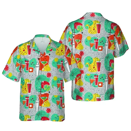 Mid-Century Modern Cocktail Hawaiian Pattern: Atomic Starburst, Geometric Dots Short-sleeve Hawaiian Shirt