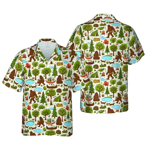 Bigfoot Camper Hawaiian Pattern: Forest Hills, Vintage RVs, Dachshund Dog Print Short-sleeve Hawaiian Shirt