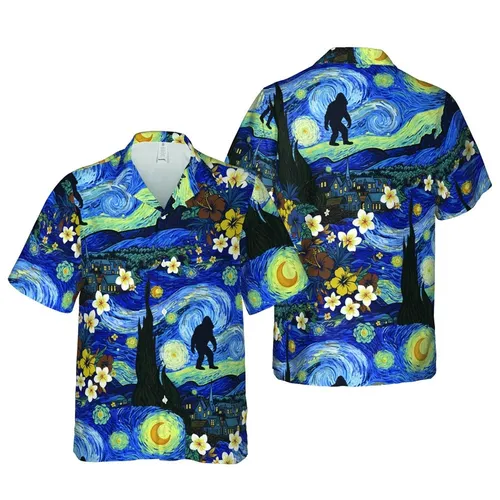 Bigfoot Sasquatch Hawaiian Celestial Village Cypress Fabric Sublimation Art Short-sleeve Hawaiian Shirt