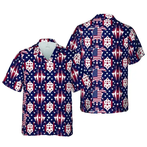 American Flag Sea Turtle Hawaiian Design with Tropical Palm Frond Fabric Sublimation Short-sleeve Hawaiian Shirt