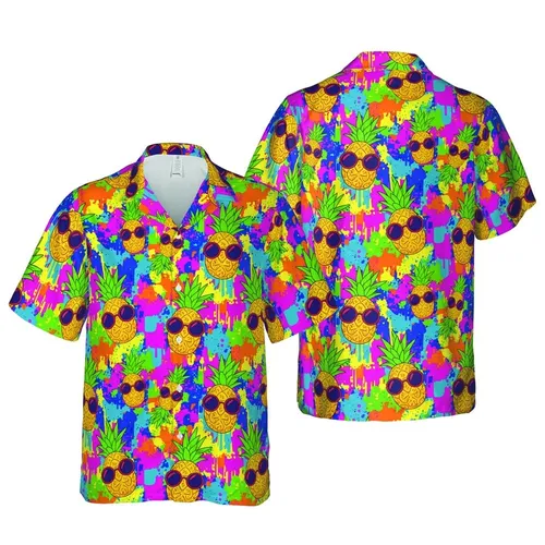 Pineapple Sunglasses High Contrast Paint Splatter Drip Mosaic Tileable Print Short-sleeve Hawaiian Shirt