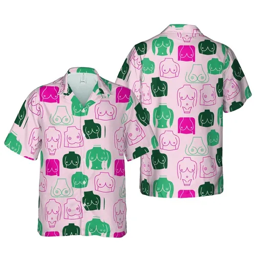 Women's Hawaiian Pattern: High Contrast Stylized Feminine Forms Fabric Print Short-sleeve Hawaiian Shirt