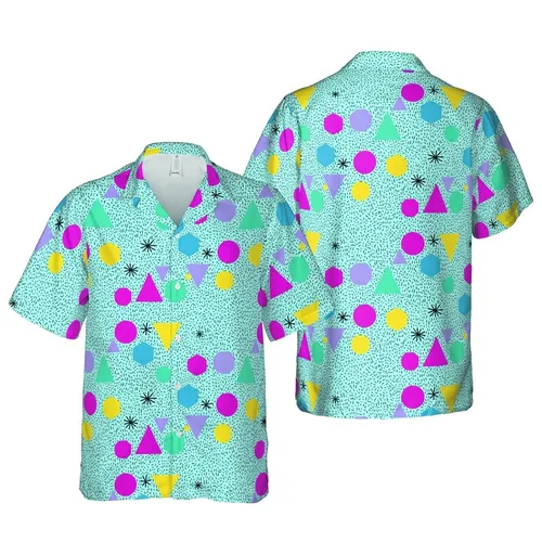 Hawaiian Geometric Seamless Pattern: Circles, Triangles, Hexagons, Dashes & Dots Short-sleeve Hawaiian Shirt