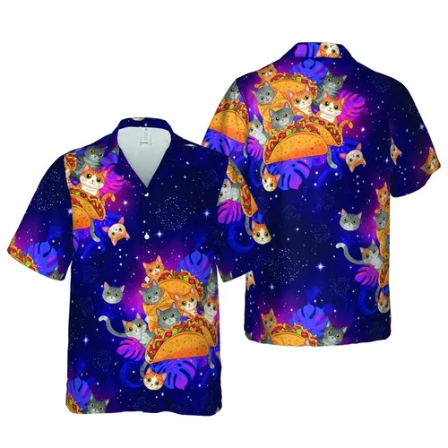 8k High Contrast Tabby Ginger Calico Cat Taco Burrito Galaxy Hawaiian Pattern Short-sleeve Hawaiian Shirt