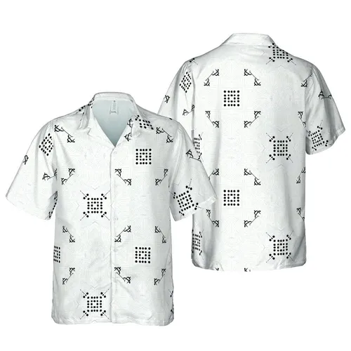 Geometric Black X Motifs & Dot Clusters: Interlocking Off-White Pattern Design Short-sleeve Hawaiian Shirt