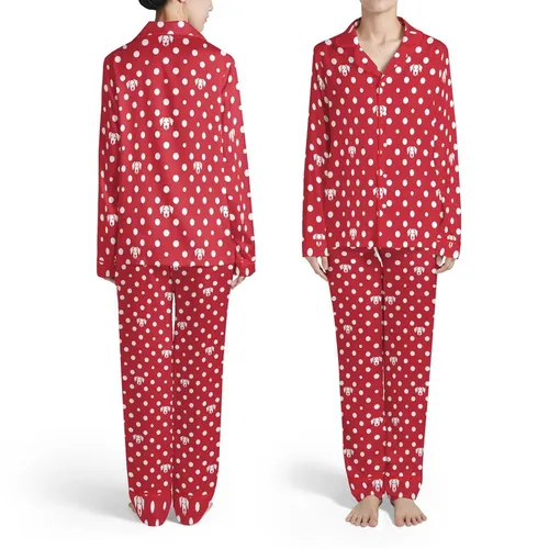 Great Dane Enthusiast Red Background White Polka Dot Icon Dog Head Seamless Pattern Satin Pajamas Set