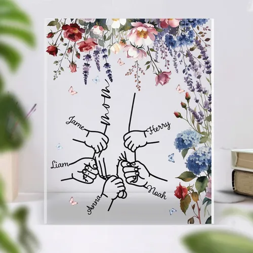 Personalized Mom & Kid Hands Names Acrylic Plaque Mother's Day Gift