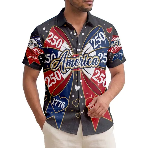 America 250th Anniversary Patriotic Bow 1776-2026 Tropical Americana Design Short-sleeve Hawaiian Shirt
