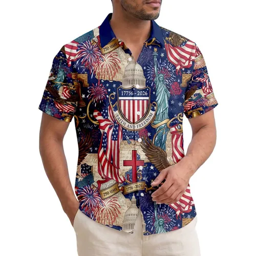 USA 250th Birthday Patriotic Hawaiian Eagles Liberty Flags Capitol 1776 We The People Short-sleeve Hawaiian Shirt