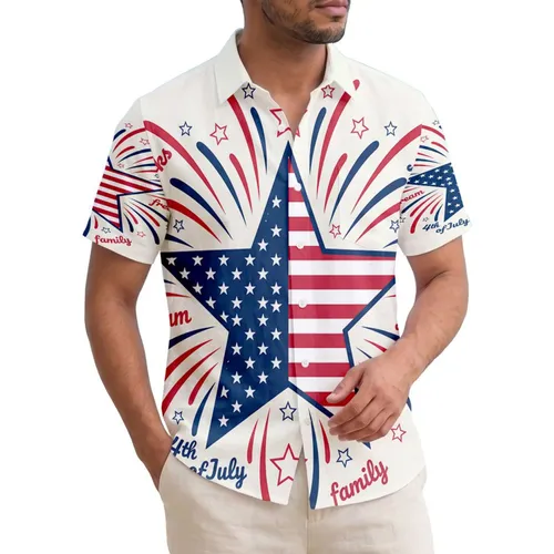 America 250th Birthday Patriotic Flag Star Tropical Fireworks Freedom Short-sleeve Hawaiian Shirt