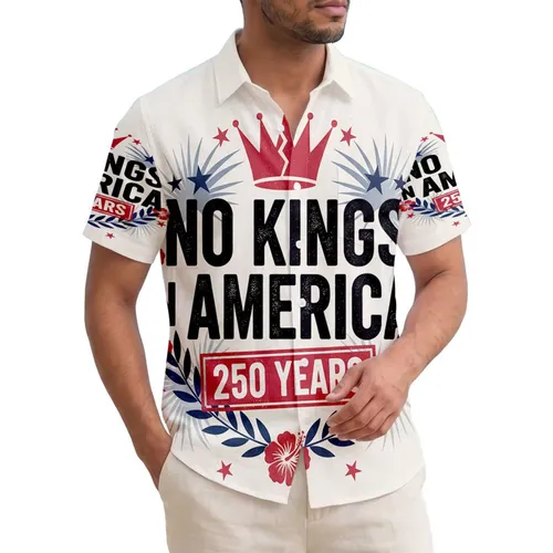 America 250th Anniversary 'No Kings' Crown Patriotic Tropical Statement Short-sleeve Hawaiian Shirt