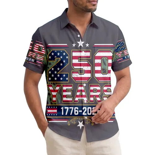America's 250th Semiquincentennial: Hawaiian '250 Years' 1776-2026 Distressed Stars Stripes Art Short-sleeve Hawaiian Shirt