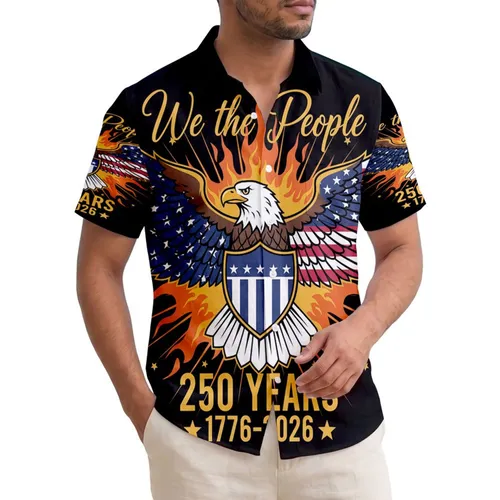 America 250th Anniversary Patriotic Eagle: We The People Flag Wings Shield 1776-2026 Commemoration Short-sleeve Hawaiian Shirt