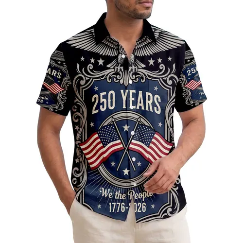 USA 250th Anniversary Bald Eagle Crest We The People 1776 Distressed Flags Short-sleeve Hawaiian Shirt