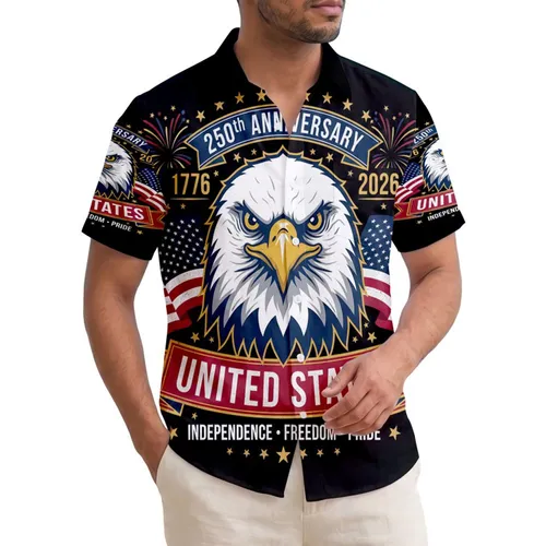 USA 250th Birthday Patriotic Eagle Flags: Tropical Americana Independence 1776 Short-sleeve Hawaiian Shirt