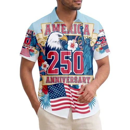 America's 250th Anniversary Eagle Liberty Flag Hawaiian Tropical Patriot 1776 Semiquincentennial Short-sleeve Hawaiian Shirt