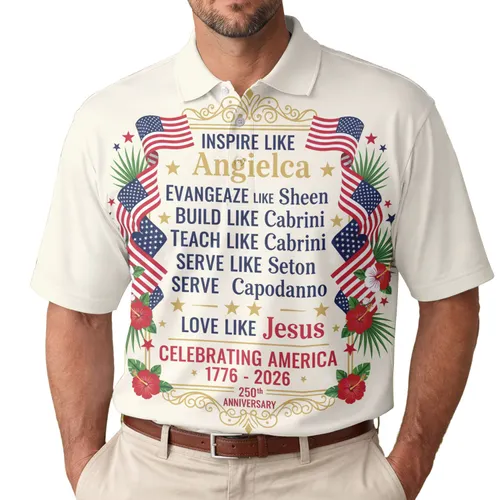USA 250th Birthday Heritage Graphic: Inspire Like Angelica Text, Tropical Patriotic Art Men's Polo Shirt (Lightweight)