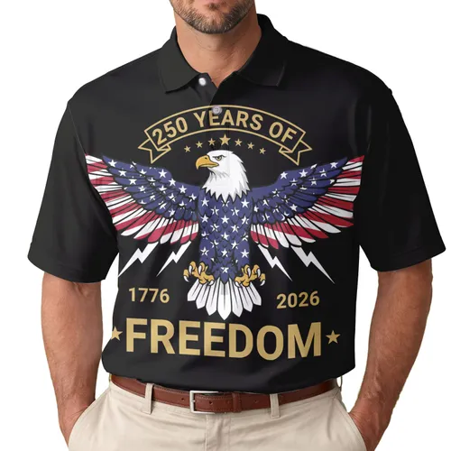 USA 250th Birthday Eagle Flag Wings Lightning Freedom 1776 2026 Men's Polo Shirt (Lightweight)