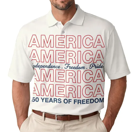 America's 250th Anniversary USA 1776 Patriotic Independence Freedom Pride Design Men's Polo Shirt (Lightweight)