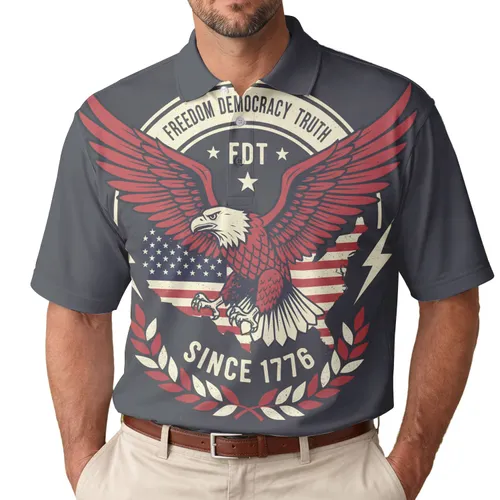America 250th Anniversary Eagle: Distressed Flag Map 1776, Freedom Truth Design Men's Polo Shirt (Lightweight)