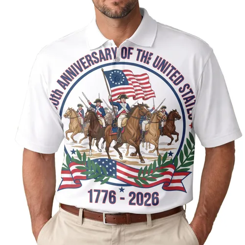 250th Anniversary United States Colonial Flag Cavalry 1776-2026 Patriotic Polo Men's Polo Shirt (Lightweight)