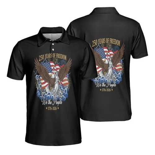 America 250th Patriotic Bald Eagle Lady Liberty American Flag 1776-2026 We the People Men's Polo Shirt (Lightweight)