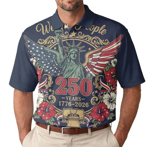 USA 250th Anniversary Patriotic Polo Statue of Liberty Liberty Bell 1776 Men's Polo Shirt (Lightweight)